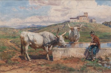 Ganado Vaca Toro Painting - AL FONTANILE Enrico Coleman género ganado